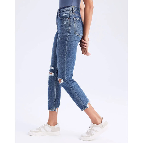 Abercrombie & Fitch High Rise Mom Jeans Distressed Dark‎ Destroy Size 27 - Picture 2 of 7